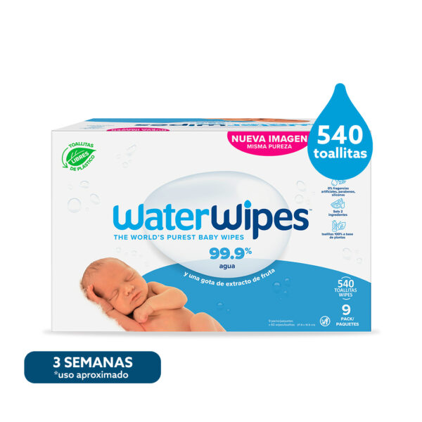 TOALLAS HÚMEDAS WATERWIPES X 540 UND BIODEGRADABLES (9x3)
