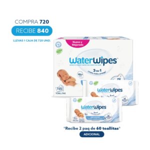 TOALLAS HÚMEDAS WATERWIPES X720 +120 Und GRATIS