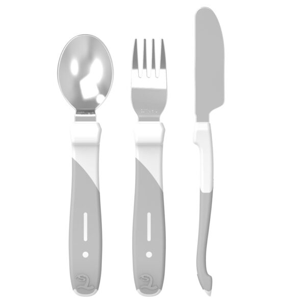 SET DE CUBIERTOS DE ACERO INOXIDABLE TWISTSHAKE 12+MESES GRIS